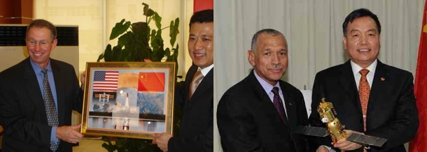 During the Bush administration, NASA Administrator Michael Griffen's visit to China in 2006 (left) met with Congressman Frank Wolf's approval. During the Obama administration, NASA Administrator Charles Bolden's Visit to China in 2010 (right) prompted Wolf to impose a congressional ban on official contact.